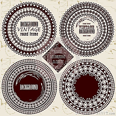 The round dial vintage frames in ethnic style. Vector Illustration