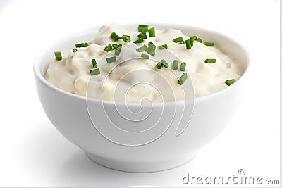 Round dish of homemade tartar sauce. Stock Photo