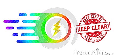 Round Distress Keep Clear! Badge with Vector Lowpoly Electric Spark Icon with Spectral Colored Gradient Vector Illustration