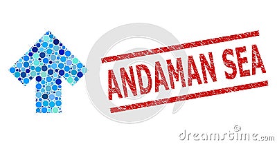 Scratched Andaman Sea Stamp Seal and Arrow Up Mosaic of Round Dots Vector Illustration