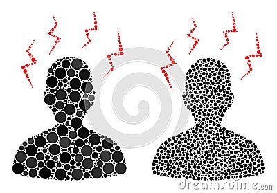 Round Dot Head Migrain Strikes Icon Collage Vector Illustration