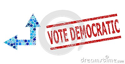 Grunge Vote Democratic Stamp Print and Bifurcation Arrow Left Up Mosaic of Circles Vector Illustration