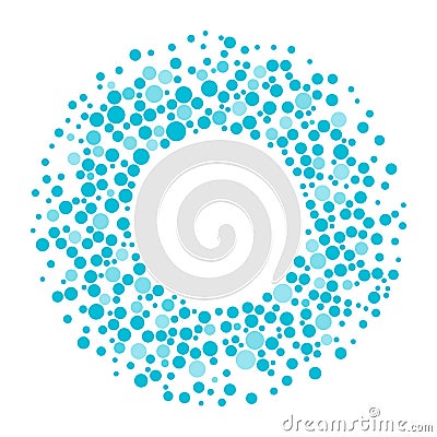 Round dots frame with empty space for your text. Frame made of blue spots or dots of various size. Circle shape. Shades of blue Stock Photo