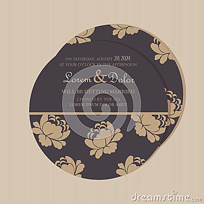 Round, double-sided floral save the date card Vector Illustration