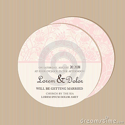 Round, double-sided floral save the date card Vector Illustration