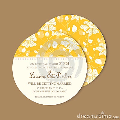 Round, double-sided vintage wedding invitation card Vector Illustration