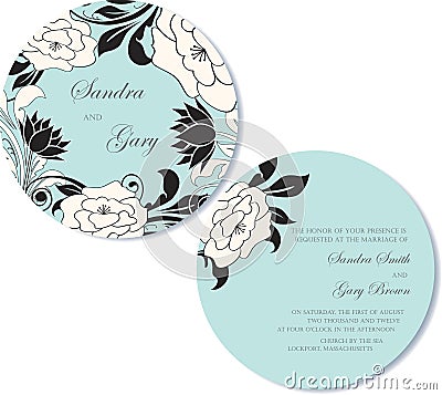 Round, double-sided wedding invitation Vector Illustration