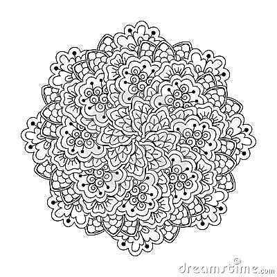 Round element for coloring book. Black and white floral pattern. Vector Illustration
