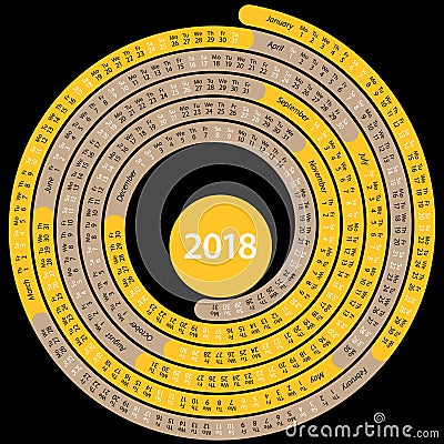 Round 2018 english calendar Vector Illustration