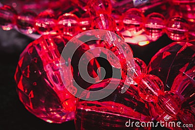 Bokeh red faceted crystal beads. Stock Photo