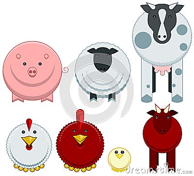 Round farm animals Vector Illustration