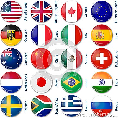 Round flags popular Cartoon Illustration