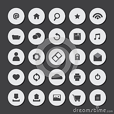 Round Flat Website Icons Vector Illustration