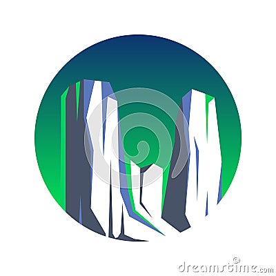 Round floating iceberg, drifting arctic glacier, block of frozen ocean water. Icy mountains with snow. Melting ice peak Vector Illustration