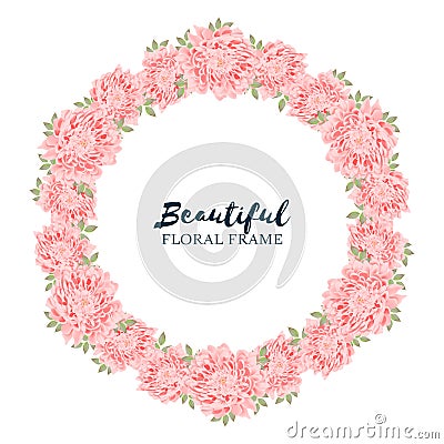 Pink chrysanthemum floral circle border Stock Photo