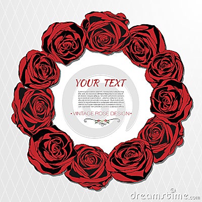 Round floral wreath like bouquet of red roses Vector Illustration
