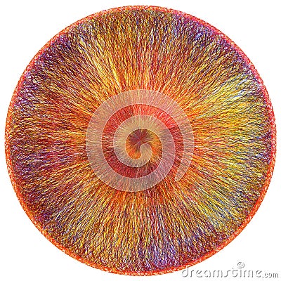 Round fluffy carpet with weave grunge striped centrifugal colorful pattern Stock Photo