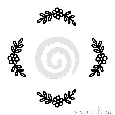 Round frame with botanical branches and flowers. Vector Vector Illustration