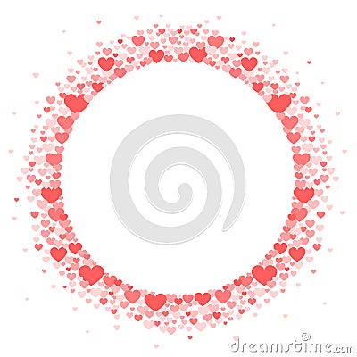 Round frame of coral hearts. Valentine`s day greeting card or wedding invitation Vector Illustration