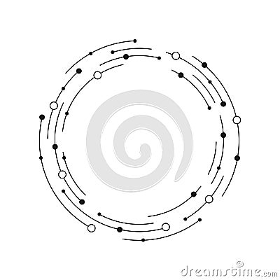 Round frame of dashed circular lines and circles on a white background with copy space inside Cartoon Illustration