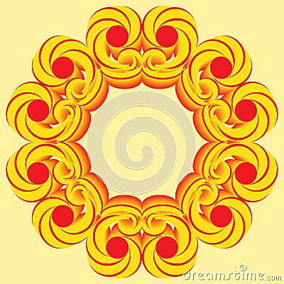 Round frame with decorative elements of red and yellow shades Vector Illustration