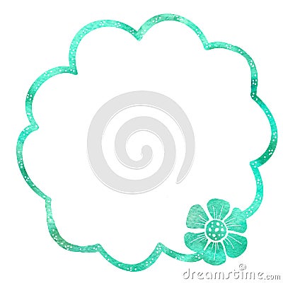 Round frame of flowers. Watercolor drawing with a contour stroke on a white background, for the design of invitations Stock Photo