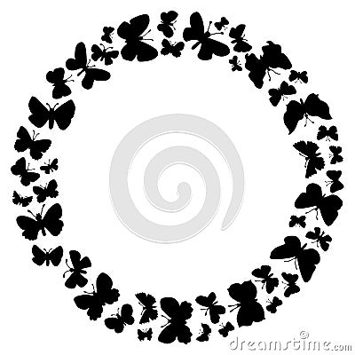 Round frame of flying butterflies. Vector Illustration