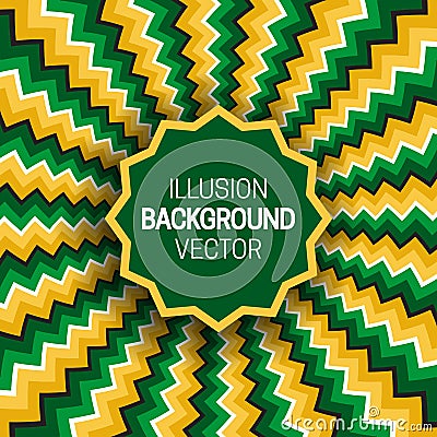 Round frame on green yellow optical illusion hypnotic background of rotating zigzag stripes Vector Illustration