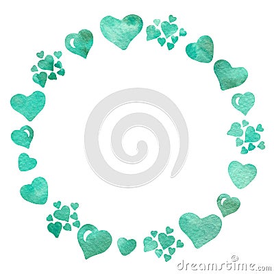 Round frame of hearts. Watercolor drawing with a contour stroke on a white background, for the design of invitations Stock Photo