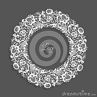 Round frame with lace border pattern Vector Illustration