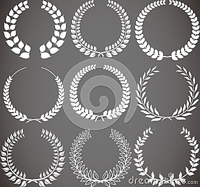 Round frame of laurel white silhouette set Vector Illustration