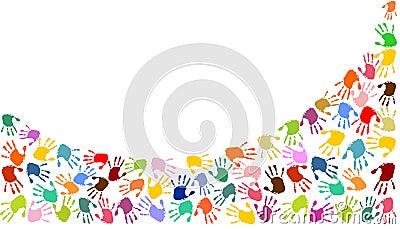 Round frame made of colorful hand prints. Stock Photo