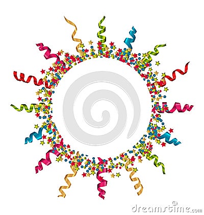 Round frame made of multicolored paper serpentine and confetti, Vector Illustration