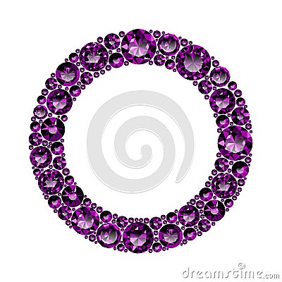 Round frame made of realistic purple amethysts with complex cuts Vector Illustration