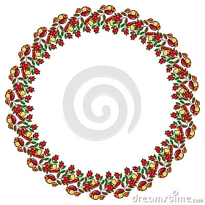 Round frame with mushrooms, cranberries and free space for text. Stock Photo