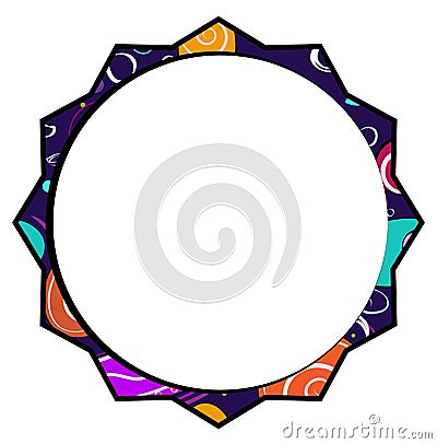 Round frame with a pattern. Template for text on white background. Limited space in the circle. Space motives. Stylized star with Vector Illustration