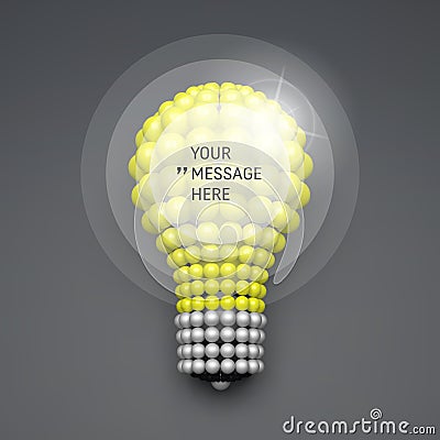 Round Frame with Place for Text. Lightbulb. 3D Idea Concept. Vector Illustration