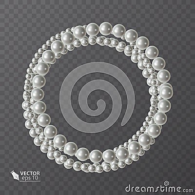 Round frame of realistic pearls, decoration for your postcard, wedding invitations Vector Illustration