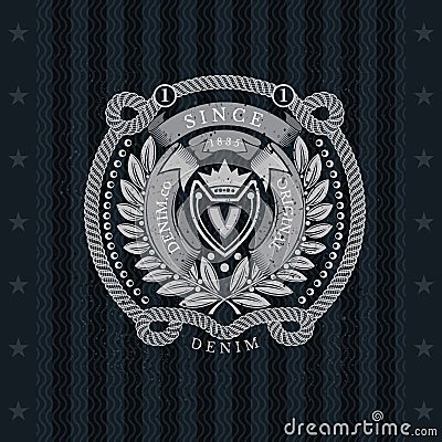 Round Frame From Rope With Wreath And Ribbons Inside. Sea Vintage Label Vector Illustration