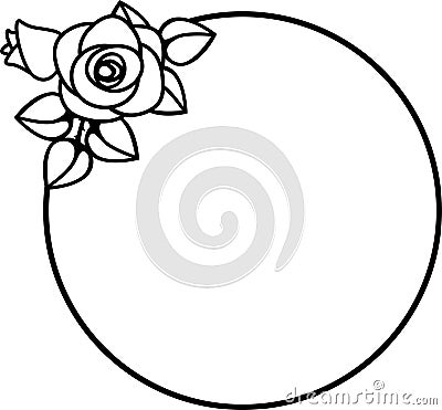 Round frame with rose flowers, black and white vector illustration Vector Illustration