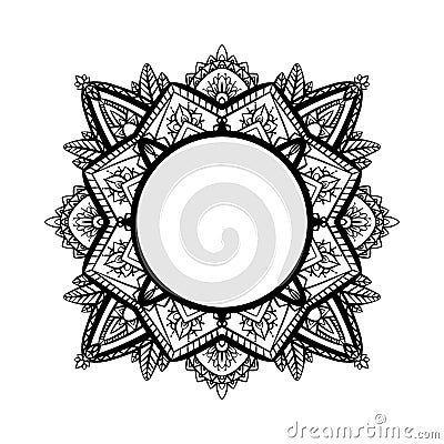 Round frame with tracery black and white zen mandala. The object is separate from the background. Vector delicate doodle template Vector Illustration