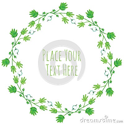 Round frame white berries and green branch garland Vector Illustration