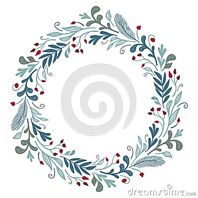 Winter flora round frame. Vector card template. Christmas design Vector Illustration
