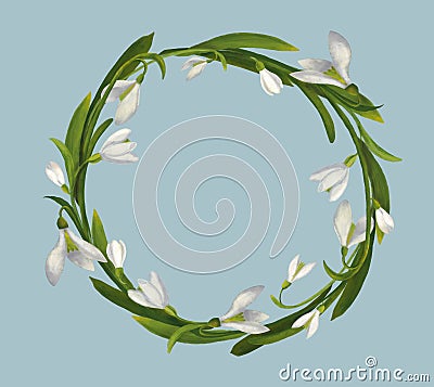 Round frame wreath of white snowdrops Stock Photo