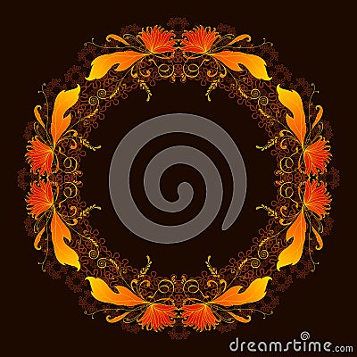 Round frame with yellow and orange leaves Vector Illustration