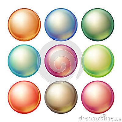 Round Glass Sphere Vector. Set Opaque Multicolored Spheres With Glares, Shadows. Isolated Realistic Illustration Vector Illustration