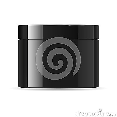 Round glossy black glass cosmetic cream jar Vector Illustration