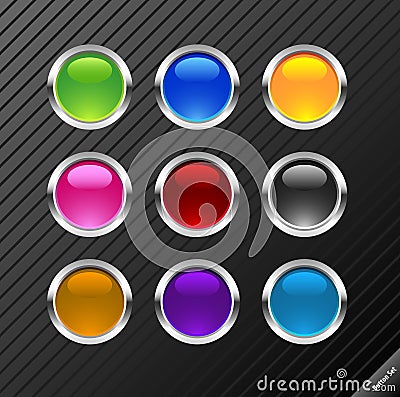 Silver chrome effect glossy vector buttons web aqua style button design element glass elements icons set shiny metal round colors Vector Illustration