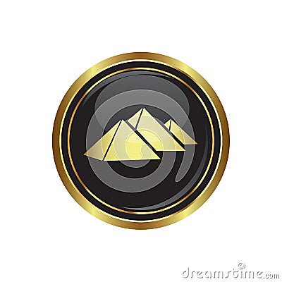 Round golden button with pyramids icon Vector Illustration