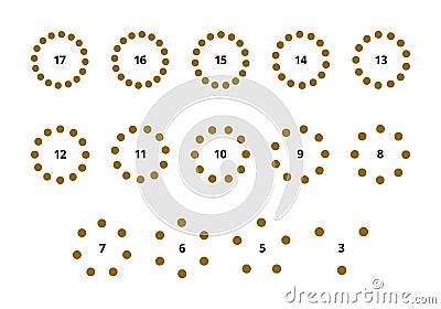 Round Graph Circular Charts. Set of Design Templates from 3 to 17 Segments. Vector Circle Diagrams Vector Illustration